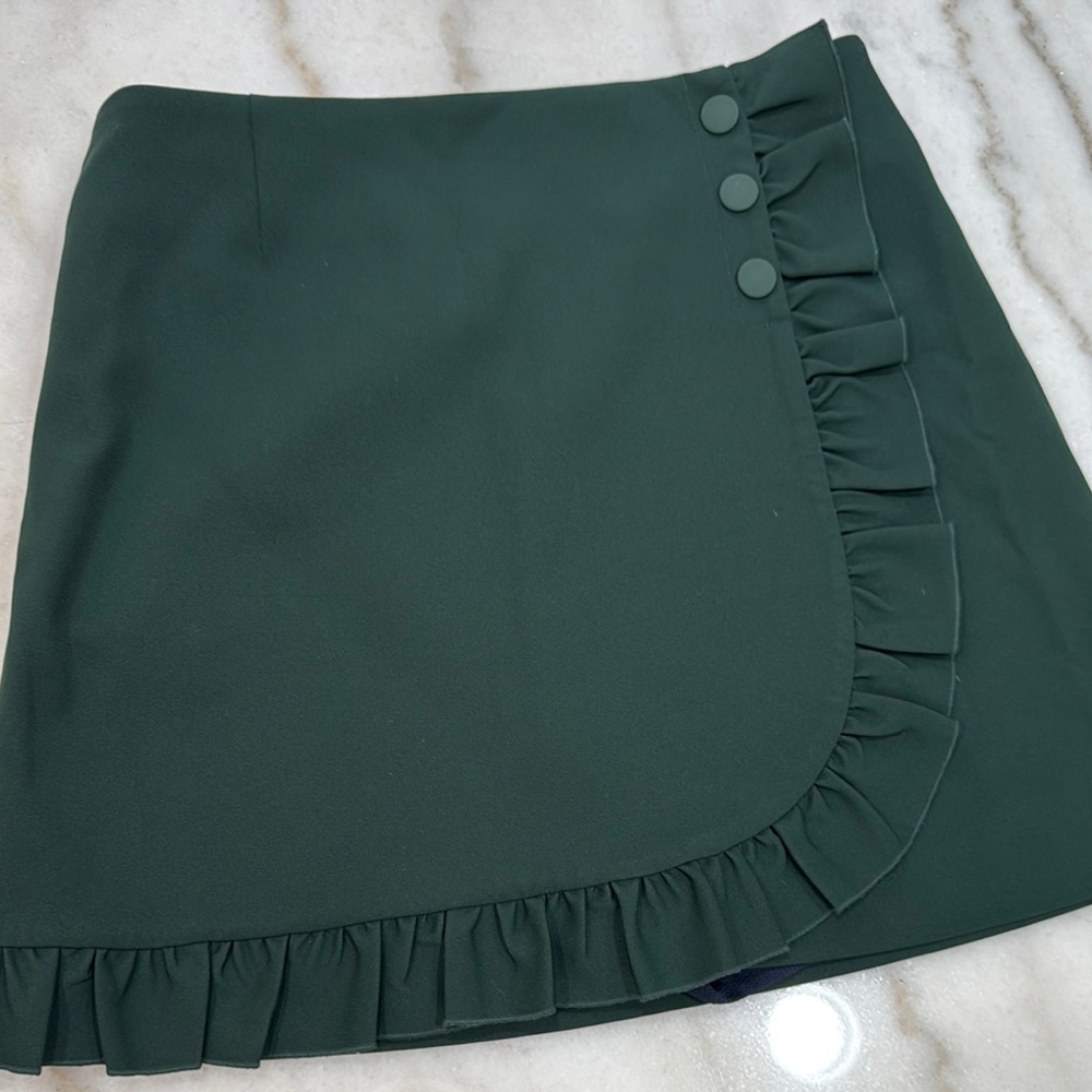 Tory Burch Green Wrap Mini Skirt with Ruffles